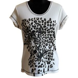 NWTS SHARON YOUNG LEOPARD PRINT RIBBED TOP SZ SM